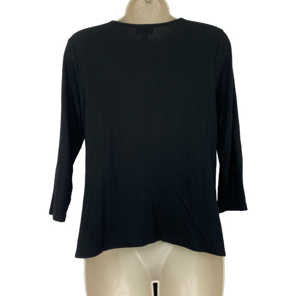 J Jill Top Petite Small Solid Black Tie Front Scoop Neck Stretch Knit Neutral - Picture 2 of 11
